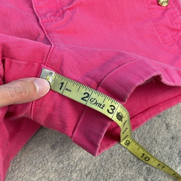 Tory Burch Mid Rise Cuffed Chino Jean Shorts Pink Gold Tone Medallion Buttons 30 - Picture 7 of 9